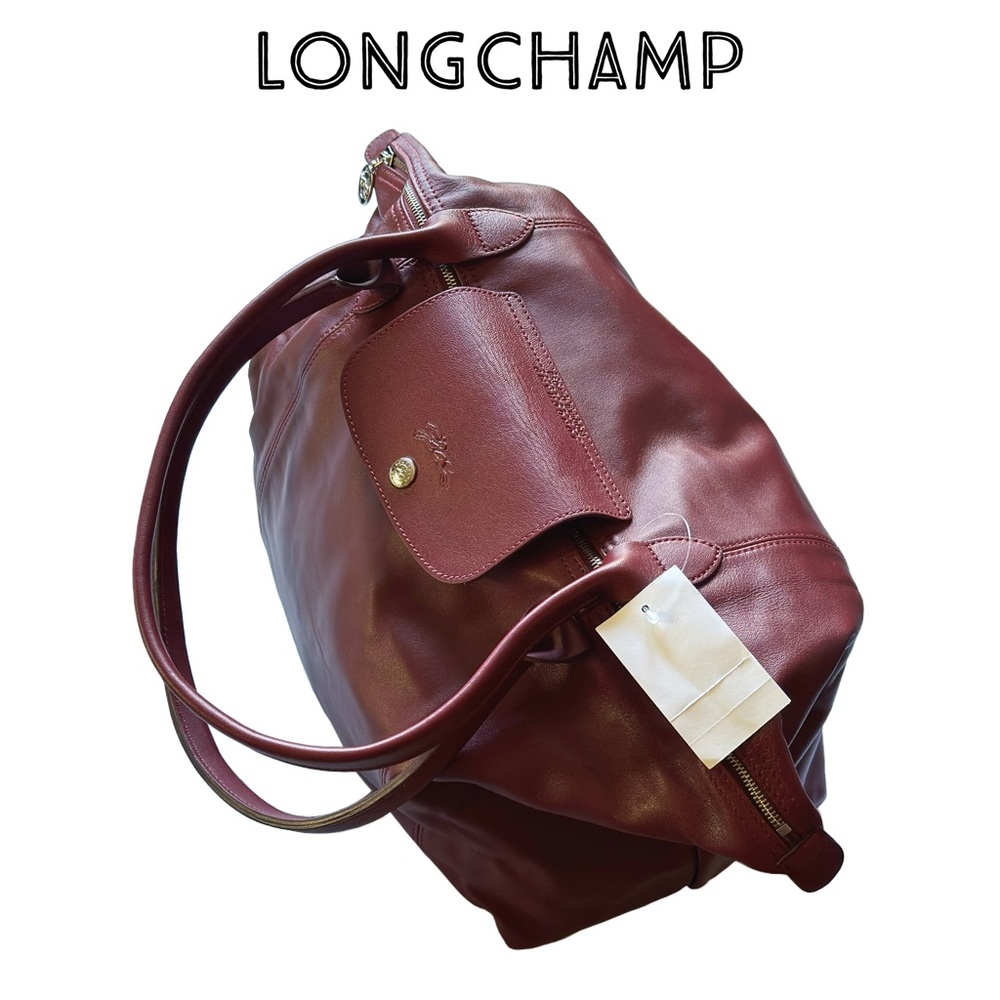 Longchamp 🆕 Le Pliage Cuir Leather Tote • Red Lacquer (Burgundy) • NWT